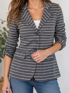 Macy’s size Small gray and white striped jersey blazer